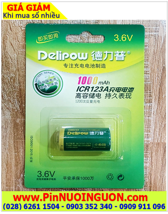 Delipow ICR123A 1000mAh 3.6v; Pin sạc Lithium 3.6v Delipow ICR123A 1000mAh chính hãng